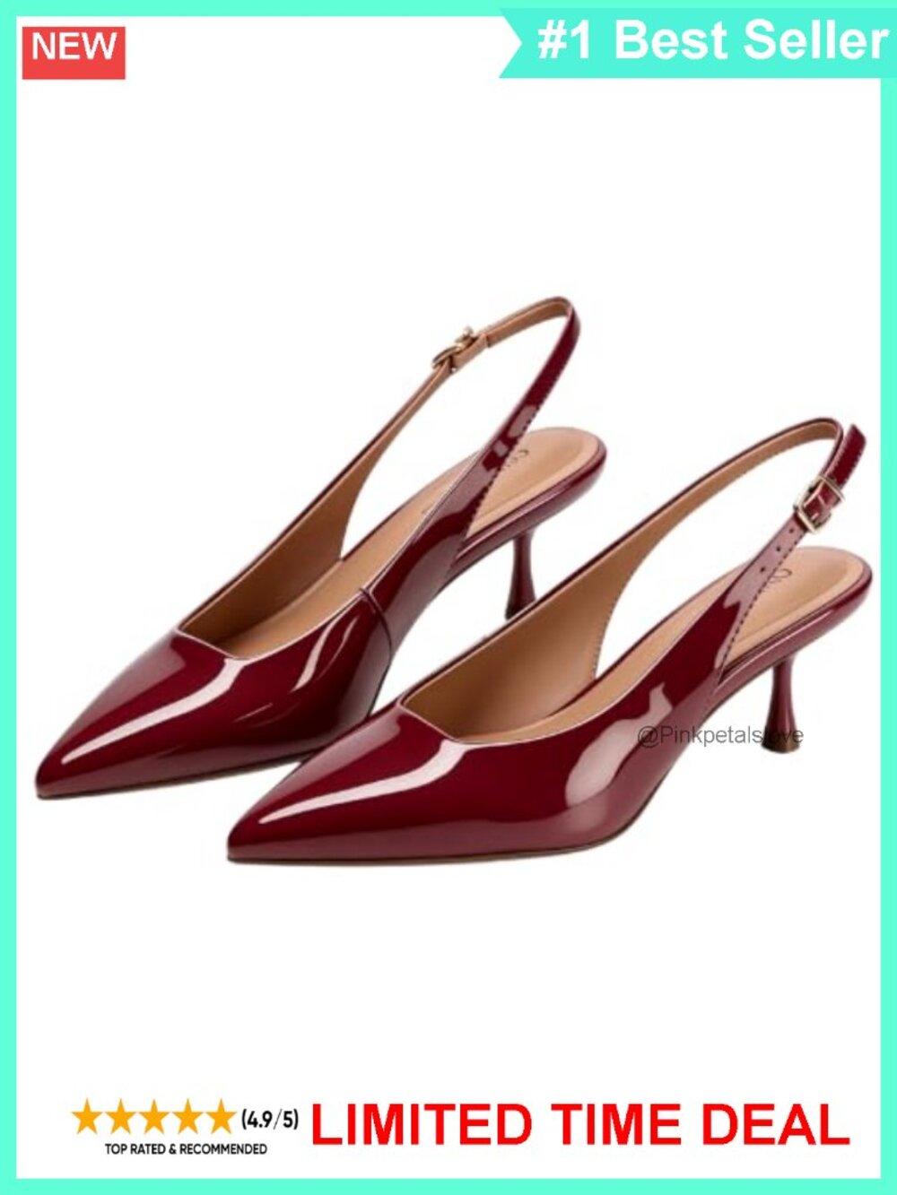 Faux Leather Kitten Heel Slingback Pumps Pointed Toe Women's Heels